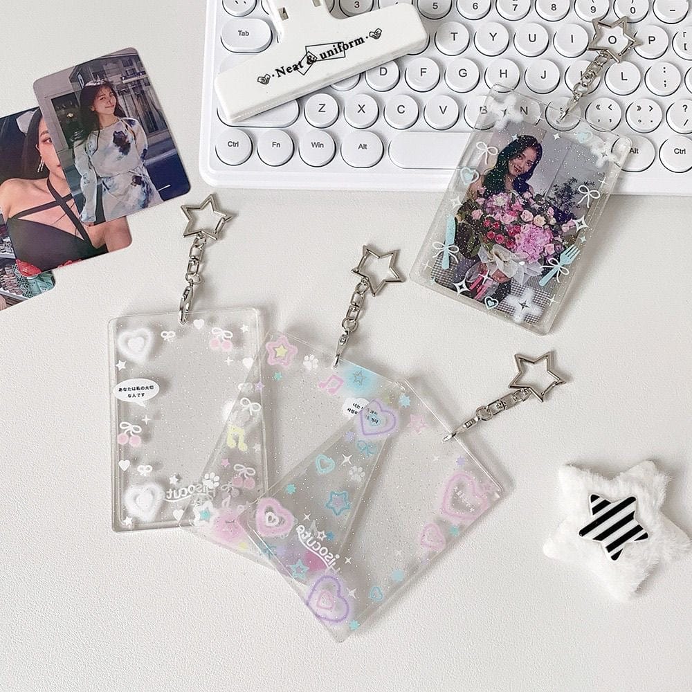 Glitter Star Heart Bow Kpop Keychain Acrylic Photocard Holder - ArtGalleryZen