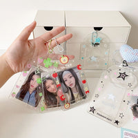 Thumbnail for Glitter Strawberry Apple Lucky Clover Star Kpop Keychain Photocard Holder - ArtGalleryZen