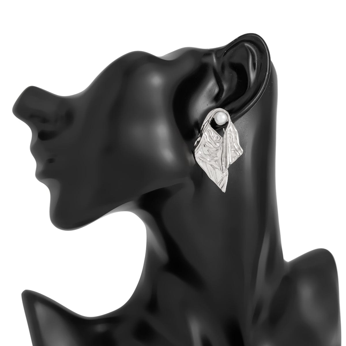 Gold Silver Tone Abstract Pattern Pearl Stud Earrings - ArtGalleryZen