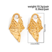 Thumbnail for Gold Silver Tone Abstract Pattern Pearl Stud Earrings - ArtGalleryZen