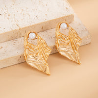 Thumbnail for Gold Silver Tone Abstract Pattern Pearl Stud Earrings - ArtGalleryZen