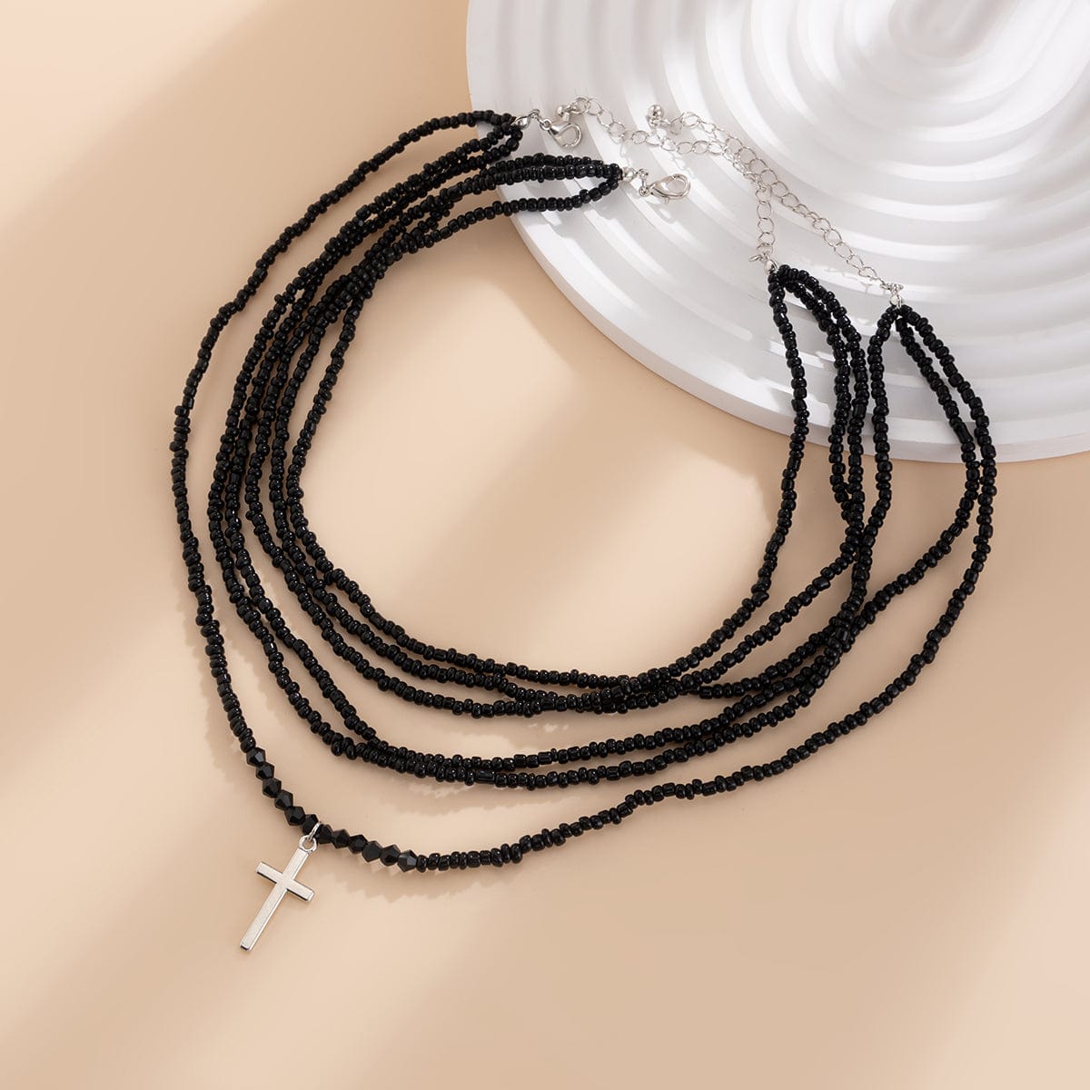 Gothic 2Pcs Crystal Beaded Cross Pendant Necklace Set - ArtGalleryZen