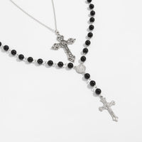 Thumbnail for Gothic 2pcs Floral Cross Pendant Ball Chain Necklace Set - ArtGalleryZen