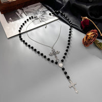 Thumbnail for Gothic 2pcs Floral Cross Pendant Ball Chain Necklace Set - ArtGalleryZen