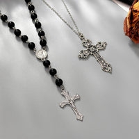 Thumbnail for Gothic 2pcs Floral Cross Pendant Ball Chain Necklace Set - ArtGalleryZen