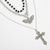 Thumbnail for Gothic 3pcs Cross Skull Butterfly Pendant Crystal Chain Necklace Set - ArtGalleryZen
