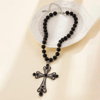 Thumbnail for Gothic CZ Inlaid Cross Pendant Ball Chain Choker Necklace - ArtGalleryZen