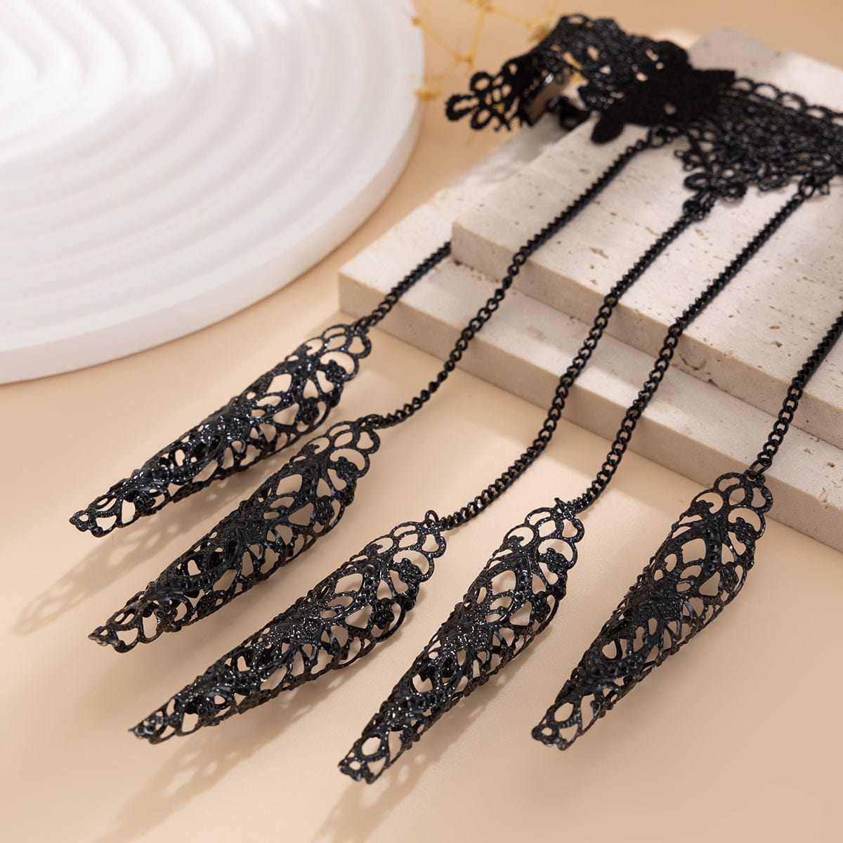 Gothic Floral Lace Five Finger Armor Nails Mittens Bracelet - ArtGalleryZen