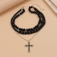 Thumbnail for Gothic Layered Cross Pendant Acrylic Beaded Necklace - ArtGalleryZen