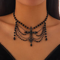 Thumbnail for Gothic Layered Cross Pendant Crystal Chain Choker Necklace - ArtGalleryZen