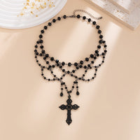 Thumbnail for Gothic Layered Cross Pendant Crystal Chain Choker Necklace - ArtGalleryZen