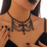 Thumbnail for Gothic Layered Cross Pendant Crystal Chain Choker Necklace - ArtGalleryZen
