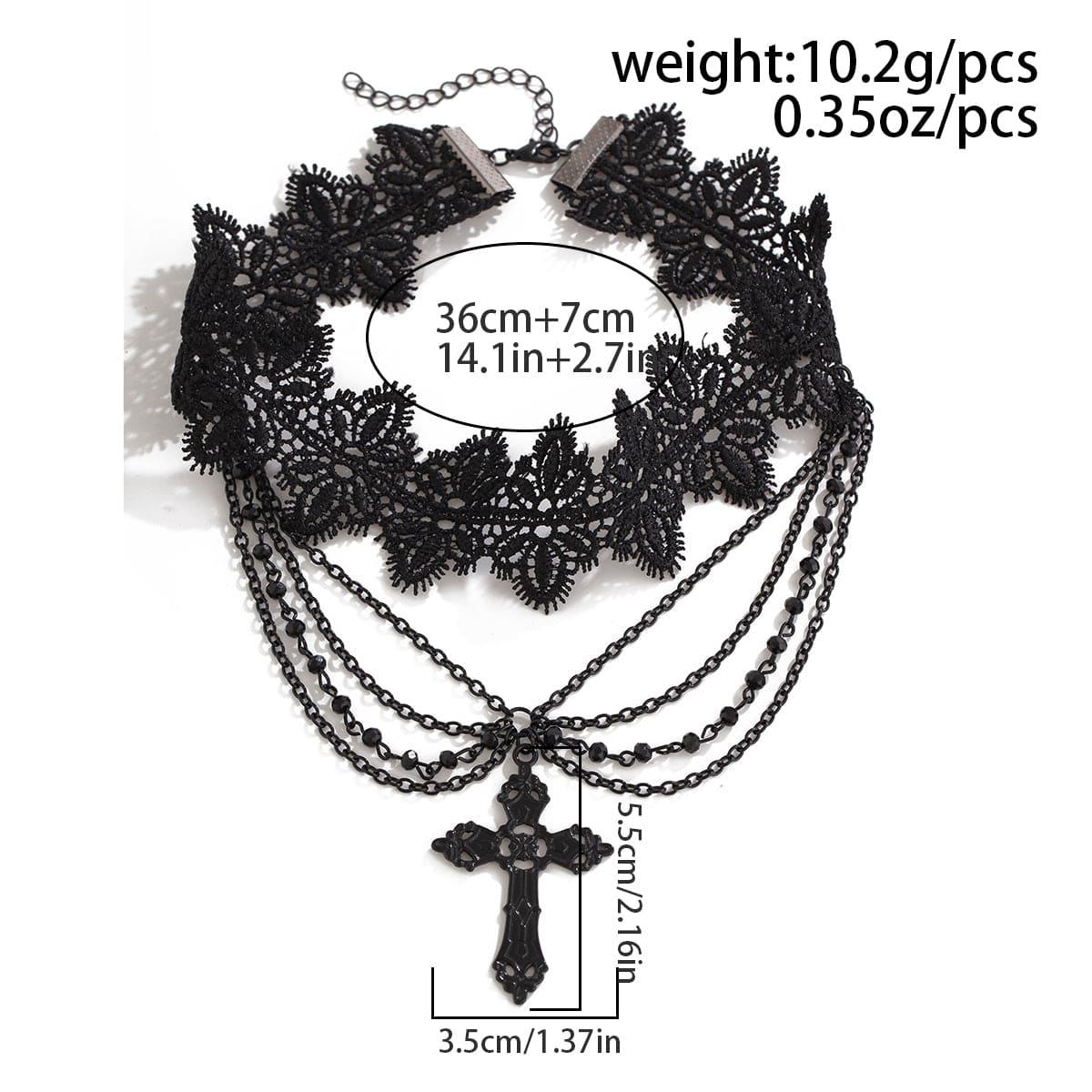 Gothic Layered Cross Pendant Floral Lace Choker Necklace - ArtGalleryZen
