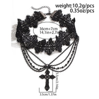 Thumbnail for Gothic Layered Cross Pendant Floral Lace Choker Necklace - ArtGalleryZen