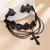 Thumbnail for Gothic Layered Cross Pendant Floral Lace Choker Necklace - ArtGalleryZen