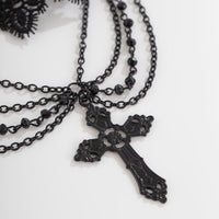 Thumbnail for Gothic Layered Cross Pendant Floral Lace Choker Necklace - ArtGalleryZen