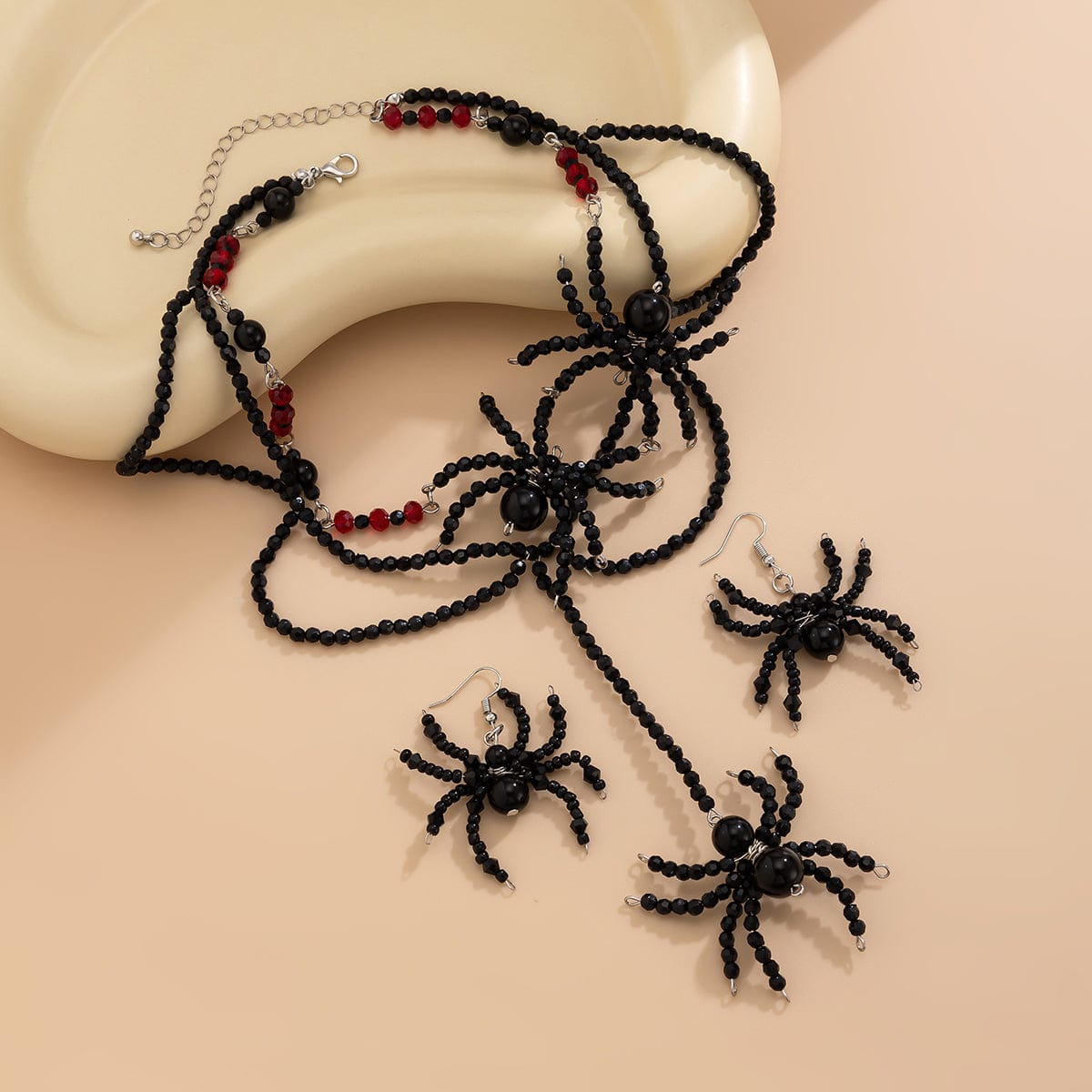 Gothic Layered Crystal Beaded Spider Necklace Earrings - ArtGalleryZen