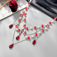 Thumbnail for Gothic Layered Crystal Tassel Dripping Blood Pearl Chain Choker Necklace - ArtGalleryZen