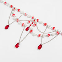 Thumbnail for Gothic Layered Crystal Tassel Dripping Blood Pearl Chain Choker Necklace - ArtGalleryZen