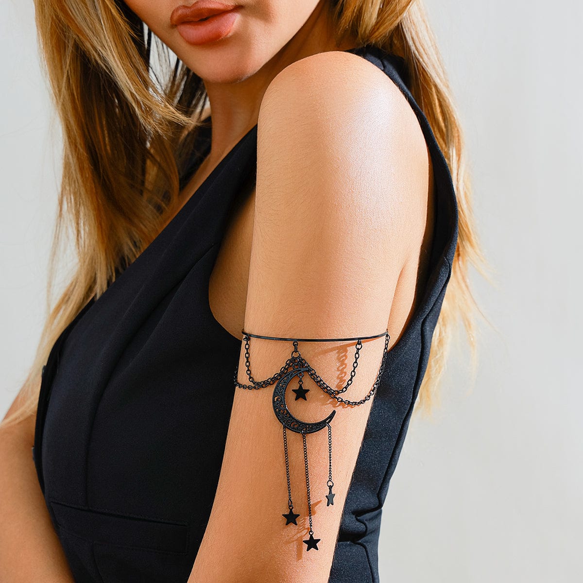 Gothic Layered Moon Star Tassel Arm Cuff - ArtGalleryZen