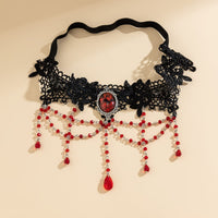 Thumbnail for Gothic Layered Red Crystal Beaded Tassel Elastic Lace Thigh Leg Chain - ArtGalleryZen