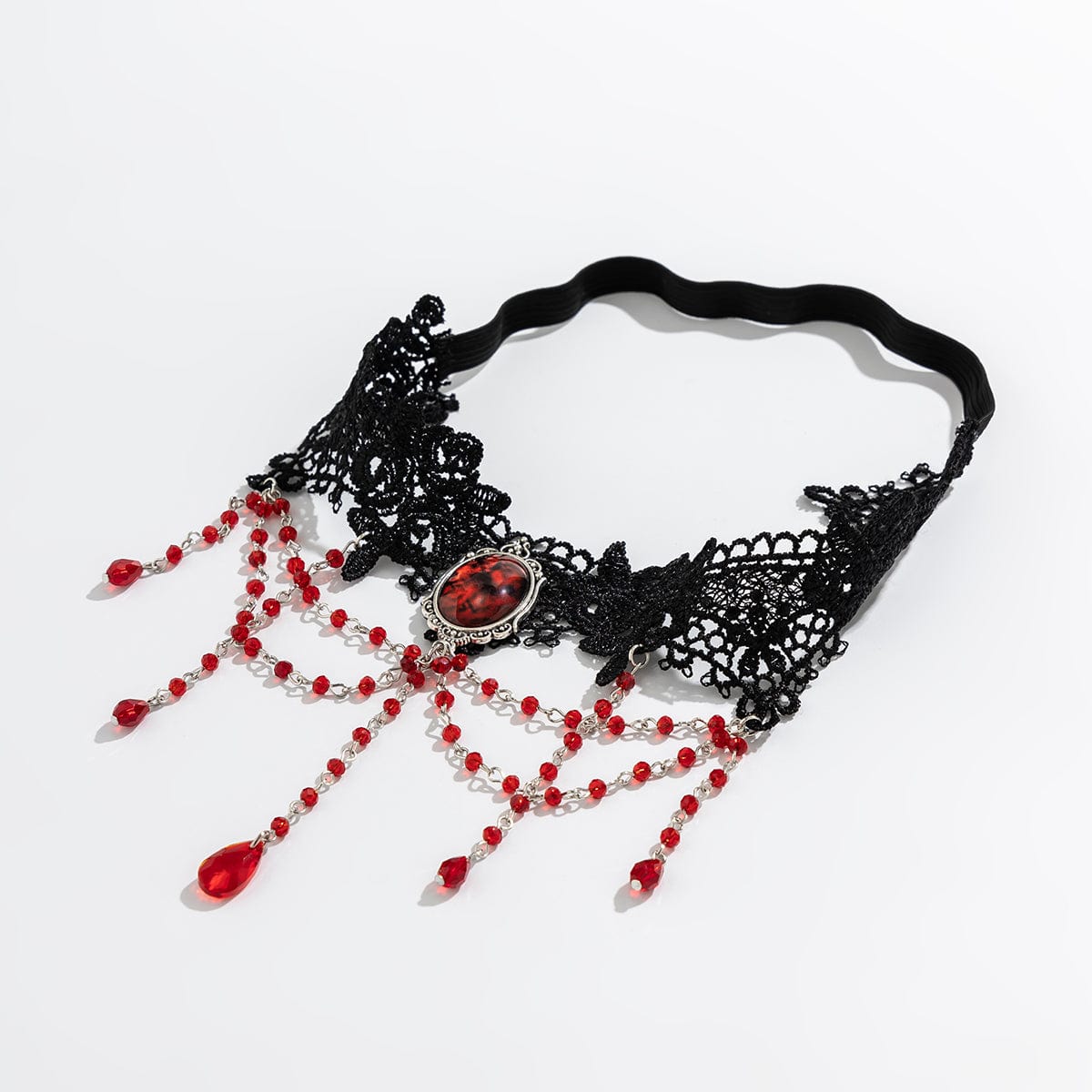 Gothic Layered Red Crystal Beaded Tassel Elastic Lace Thigh Leg Chain - ArtGalleryZen