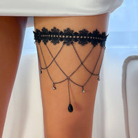 Thumbnail for Gothic Layered Rhinestone Crystal Charm Elastic Lace Thigh Leg Chain - ArtGalleryZen