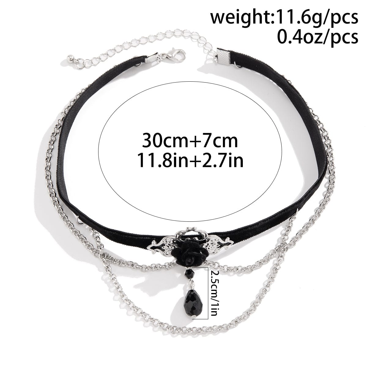Gothic Layered Rose Rhinestone Pendant Choker Necklace - ArtGalleryZen