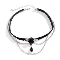 Thumbnail for Gothic Layered Rose Rhinestone Pendant Choker Necklace - ArtGalleryZen