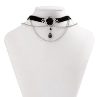 Thumbnail for Gothic Layered Rose Rhinestone Pendant Choker Necklace - ArtGalleryZen