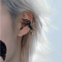 Thumbnail for Gothic Rhinestone Dangle Crow Ear Cuff Earrings-ArtGalleryZen