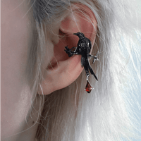 Thumbnail for Gothic Rhinestone Dangle Crow Ear Cuff Earrings-ArtGalleryZen