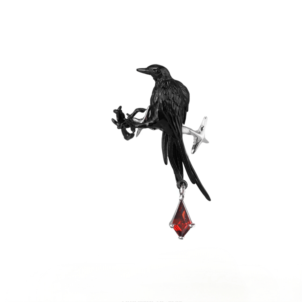 Gothic Rhinestone Dangle Crow Ear Cuff Earrings-ArtGalleryZen