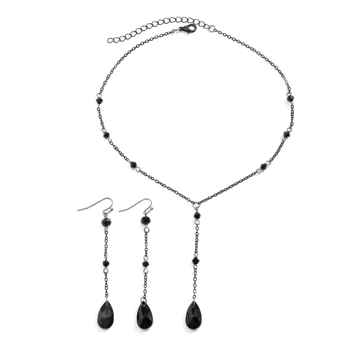 Gothic Rhinestone Waterdrop Pendant Y Necklace Earrings Set - ArtGalleryZen