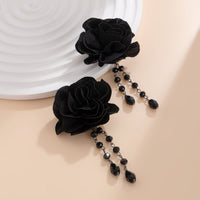 Thumbnail for Gothic Velvet Rose Crystal Tassel Earrings - ArtGalleryZen