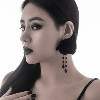 Thumbnail for Gothic Velvet Rose Crystal Tassel Earrings - ArtGalleryZen