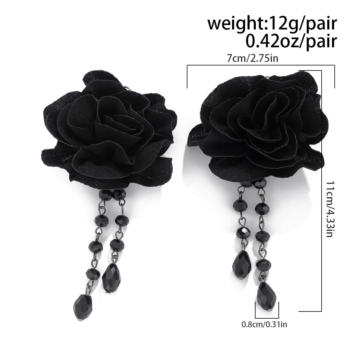 Gothic Velvet Rose Crystal Tassel Earrings - ArtGalleryZen