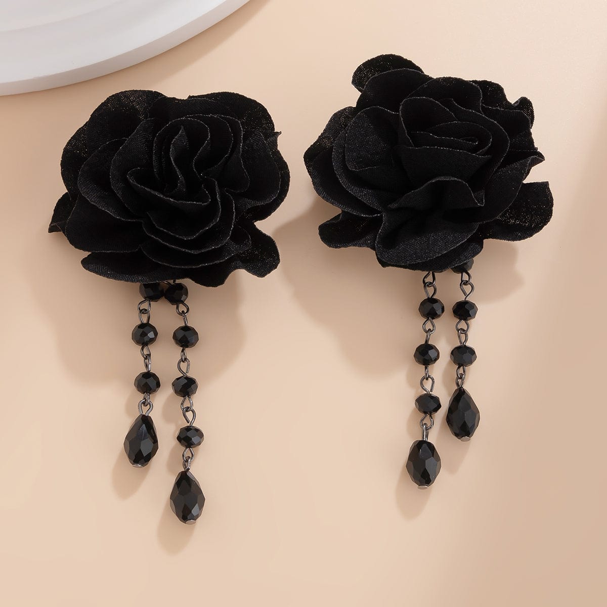 Gothic Velvet Rose Crystal Tassel Earrings - ArtGalleryZen