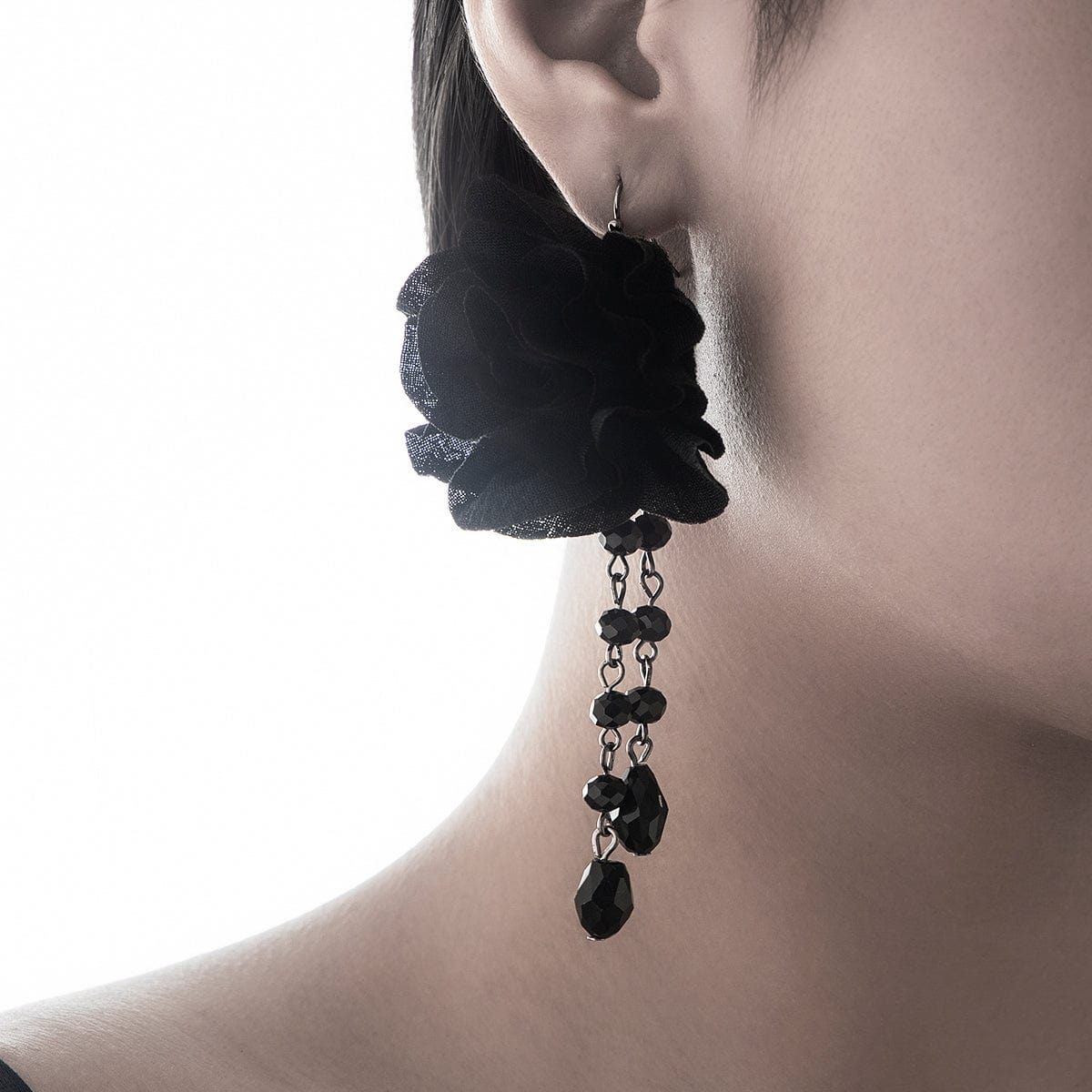 Gothic Velvet Rose Crystal Tassel Earrings - ArtGalleryZen