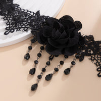 Thumbnail for Gothic Velvet Rose Crystal Tassel Lace Bracelet - ArtGalleryZen