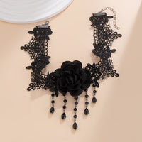 Thumbnail for Gothic Velvet Rose Crystal Tassel Lace Bracelet - ArtGalleryZen