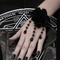 Thumbnail for Gothic Velvet Rose Crystal Tassel Lace Bracelet - ArtGalleryZen
