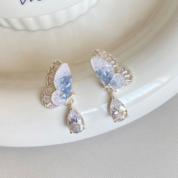 Gradient Crystal Stone Inlaid Rhinestone Dangle Butterfly Earrings - ArtGalleryZen