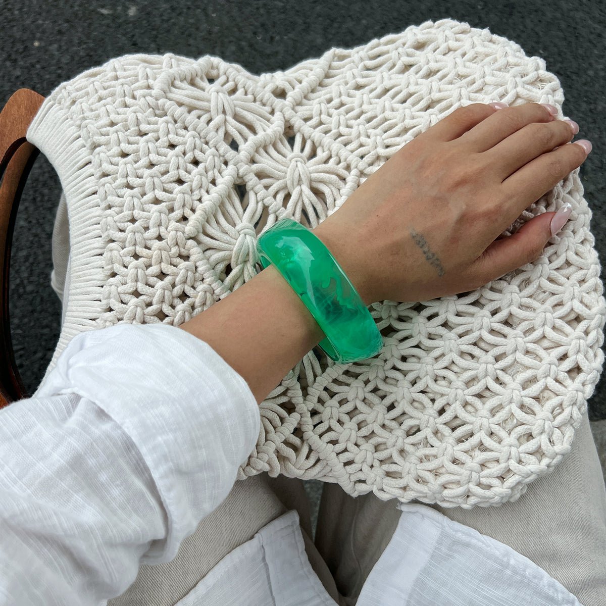 Green Silver Foil Square Resin Bangle Bracelet - ArtGalleryZen