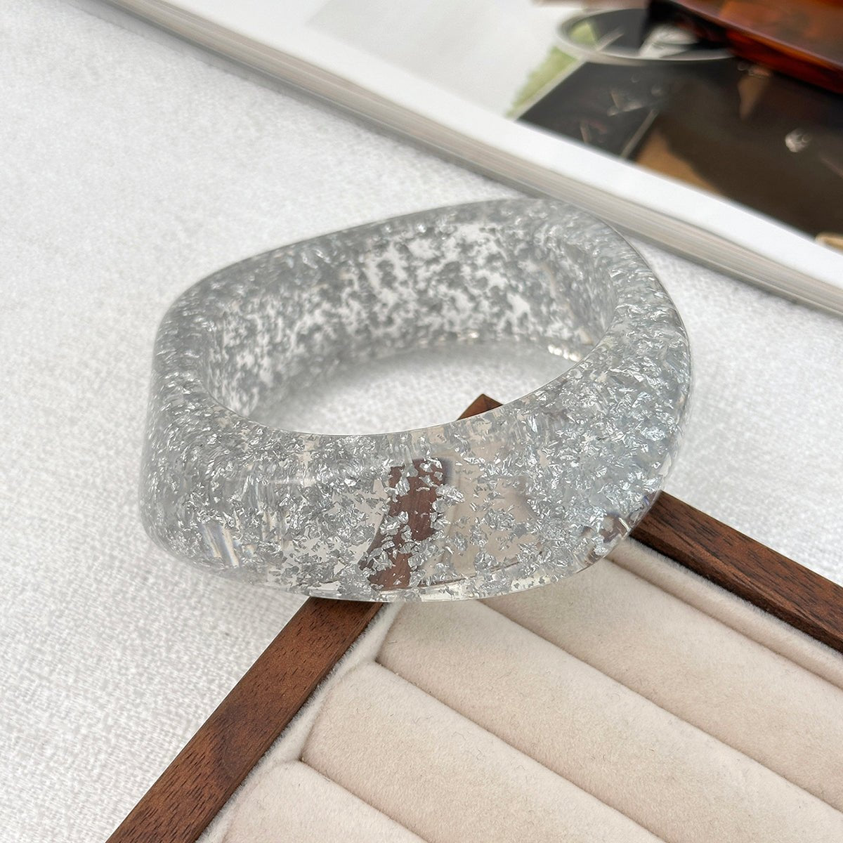Green Silver Foil Square Resin Bangle Bracelet - ArtGalleryZen
