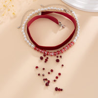 Thumbnail for Halloween 2Pcs Blood Drop Crystal Tassel Pearl Chain Velvet Choker Necklace Set - ArtGalleryZen