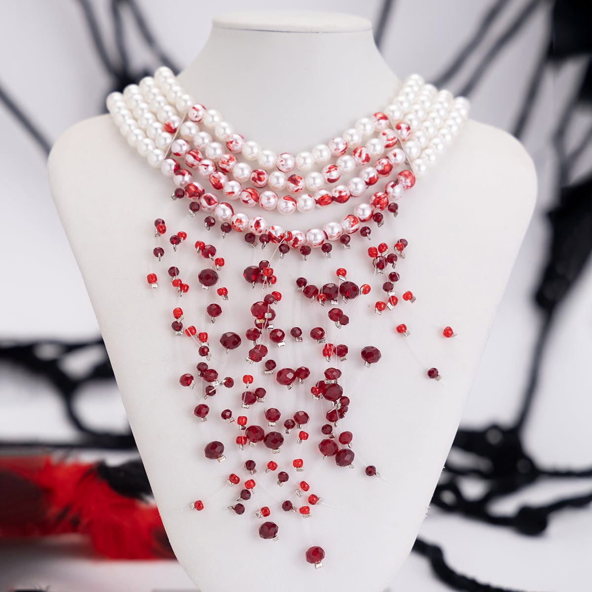 Halloween Chunky Crystal Tassel Dripping Blood Pearl Chain Choker Necklace - ArtGalleryZen
