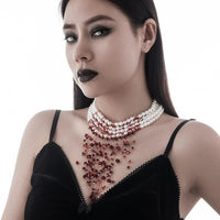 Thumbnail for Halloween Chunky Crystal Tassel Dripping Blood Pearl Chain Choker Necklace - ArtGalleryZen