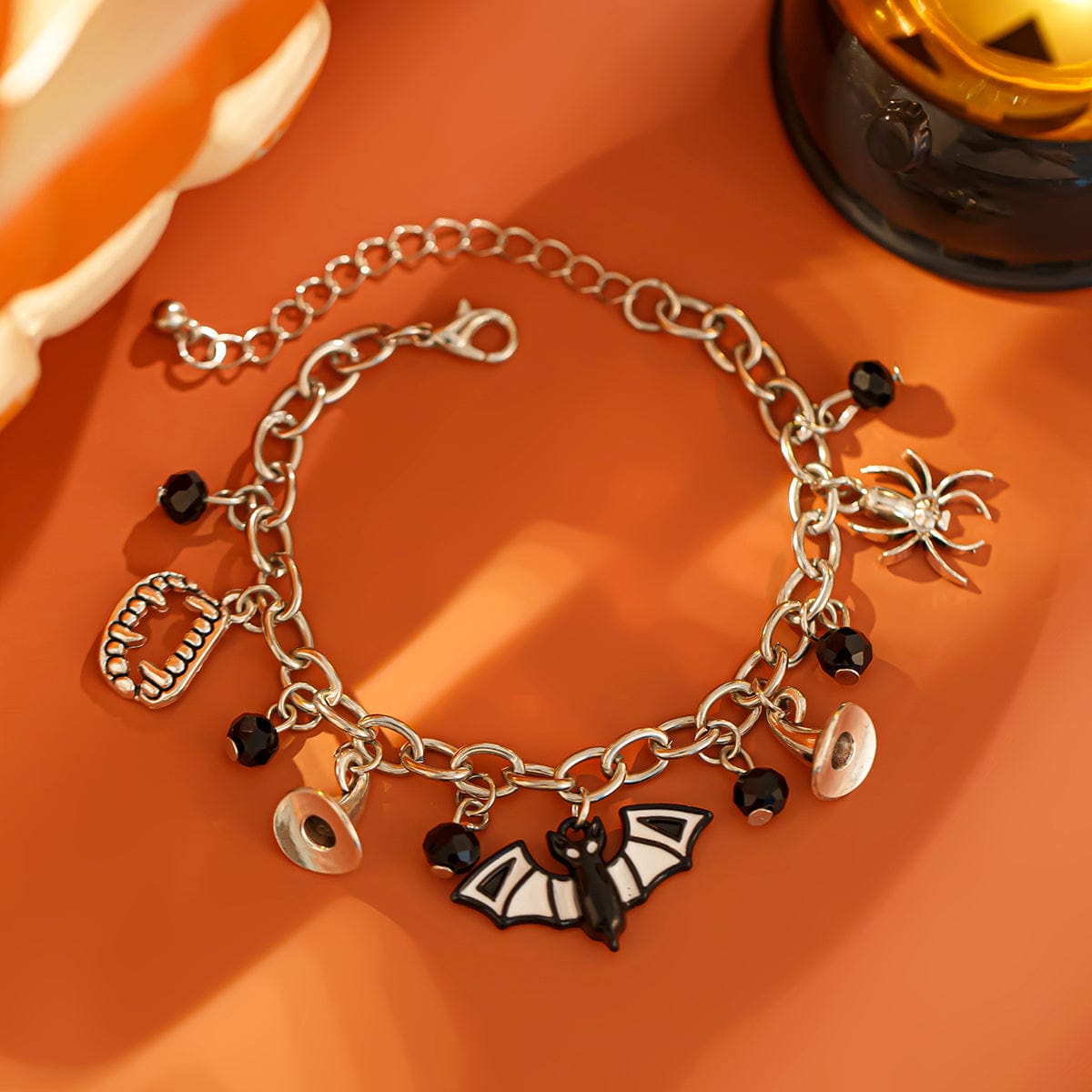 Halloween Crystal Tassel Bat Spider Fangs Pendant Bracelet - ArtGalleryZen