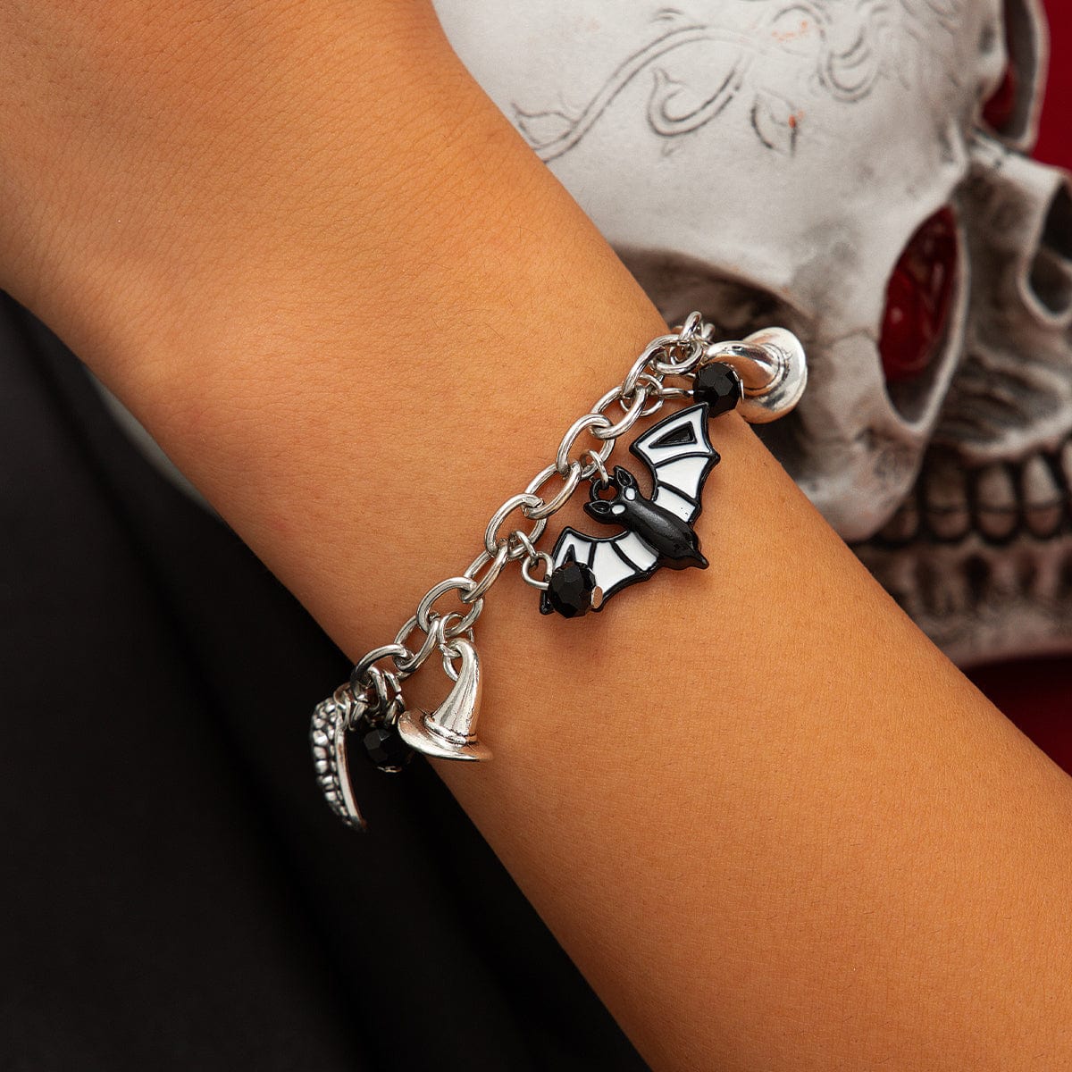 Halloween Crystal Tassel Bat Spider Fangs Pendant Bracelet - ArtGalleryZen